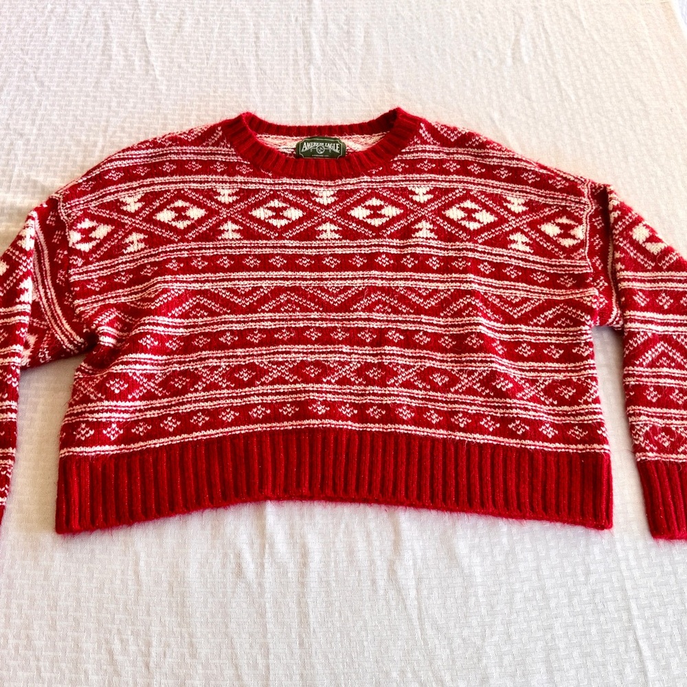 American Eagle Red Fair Isle Sweater XL Nordic‎ Ski Lodge Winter Knit